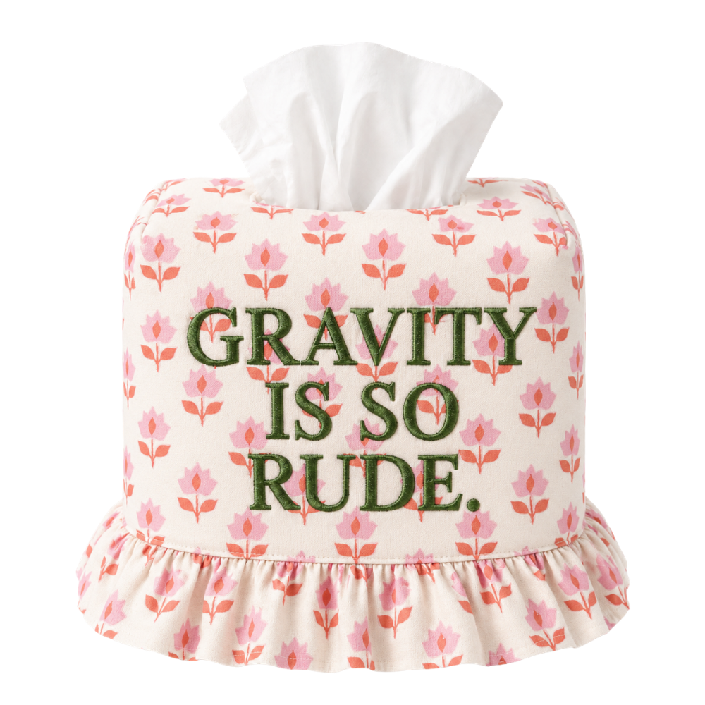 Embroidered Tissue Box Cover – Funny Saying Powder Room Decor
