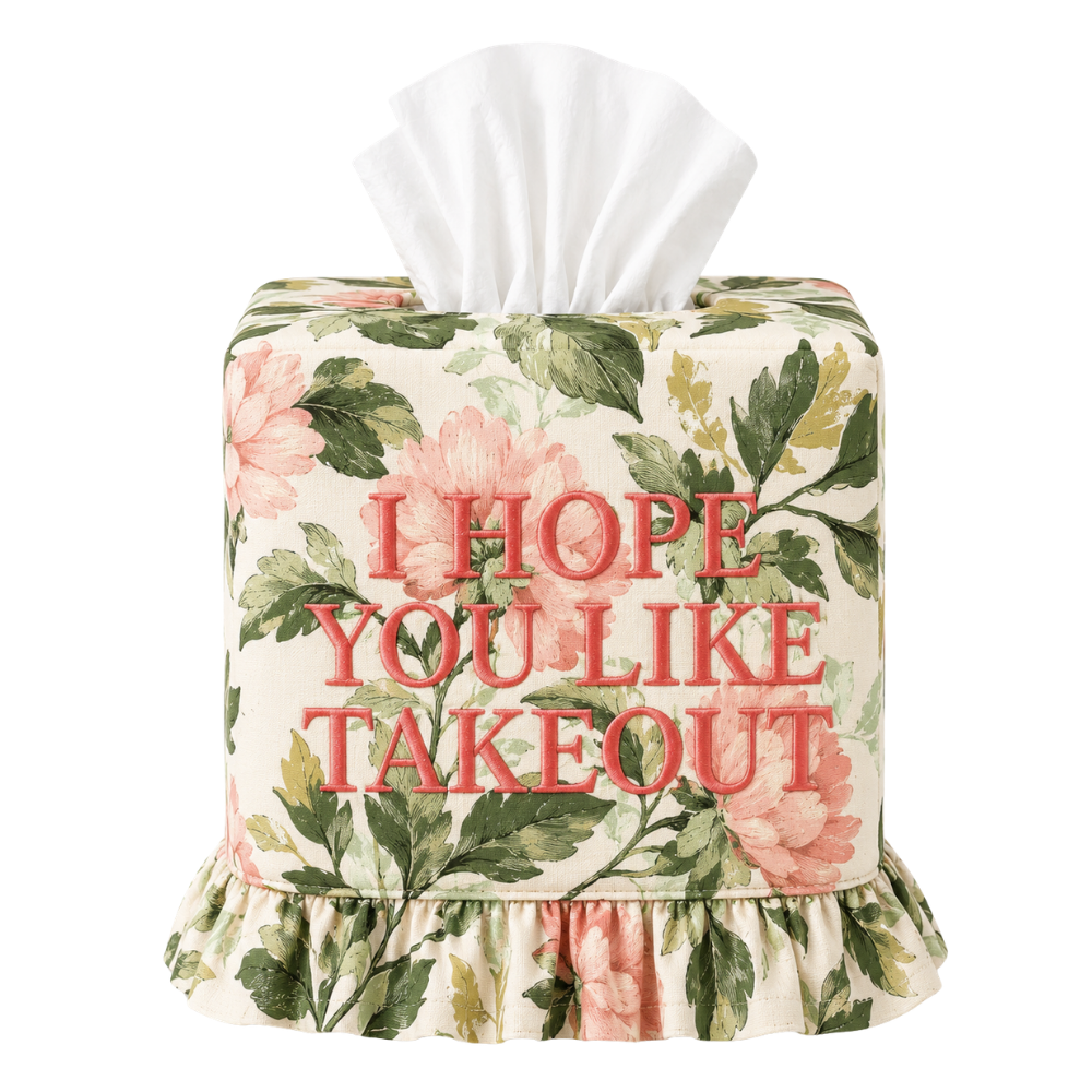 Embroidered Tissue Box Cover – Funny Saying Powder Room Decor