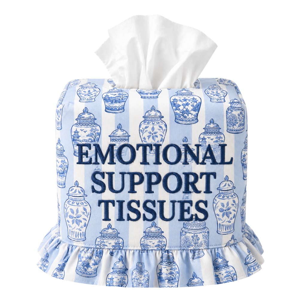 Embroidered Tissue Box Cover – Funny Saying Powder Room Decor