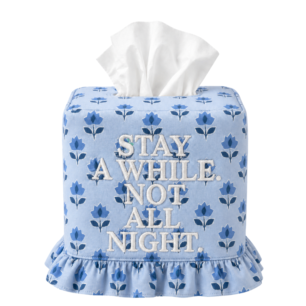 Embroidered Tissue Box Cover – Funny Saying Powder Room Decor