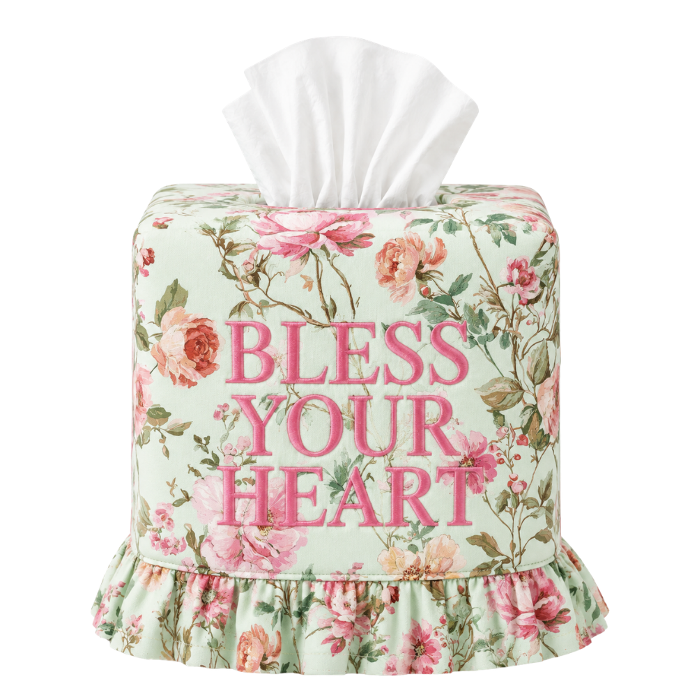 Embroidered Tissue Box Cover – Funny Saying Powder Room Decor