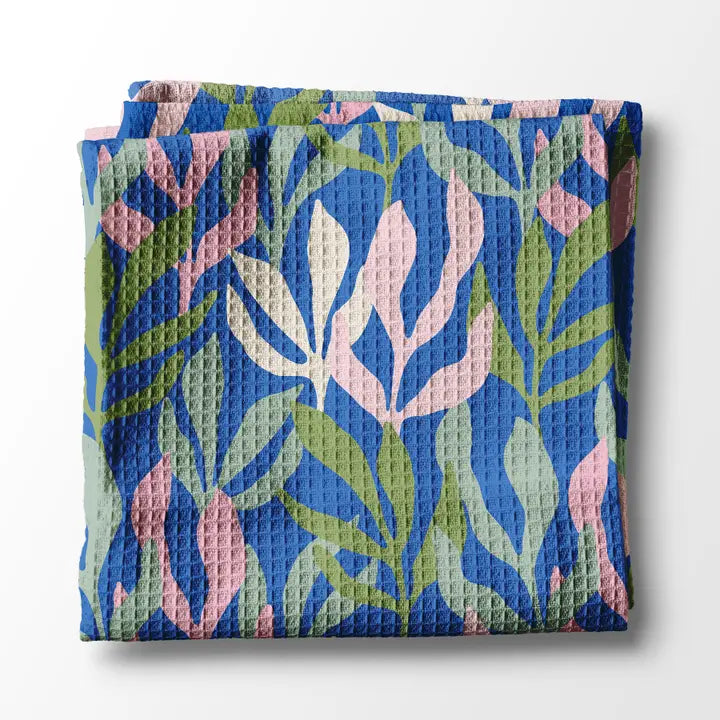 Fauna Serenade Abstract Flower Garden | Waffle Weave Tea Towel