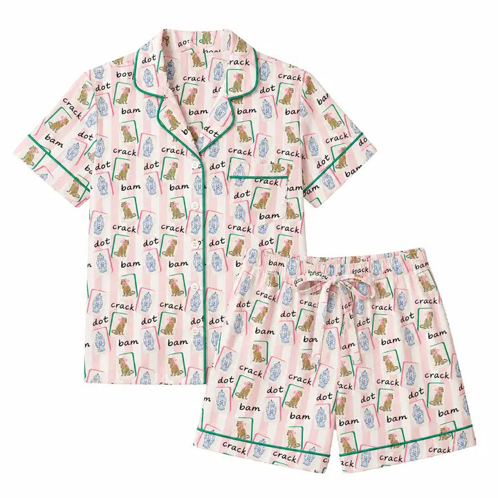 Leopard Mahjong Short Sleeved Pajama Set | PJs