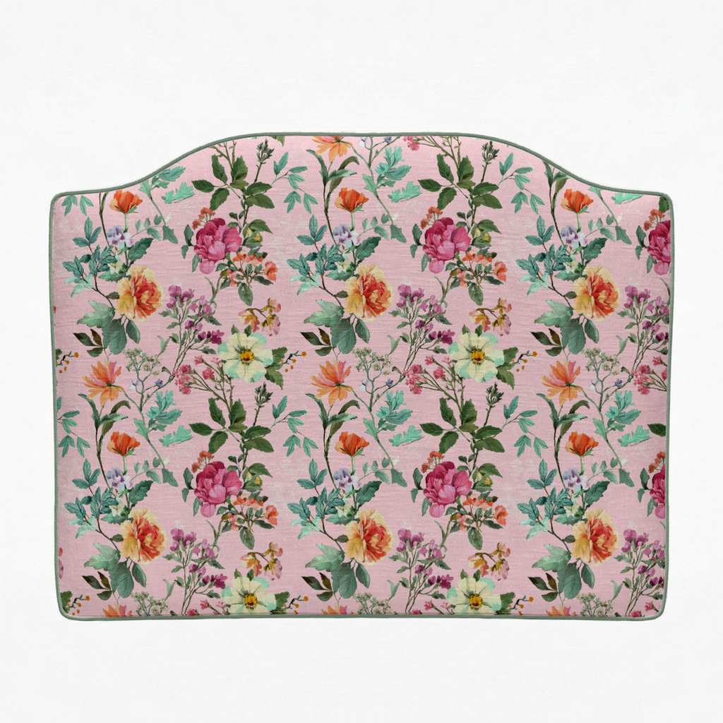 Floral headboard with pink background on a white background