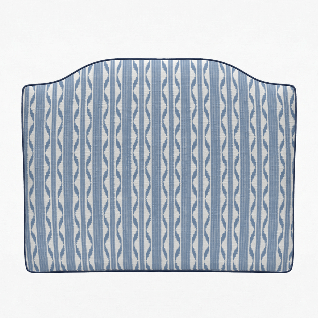 Blue and white striped headboard on a white background