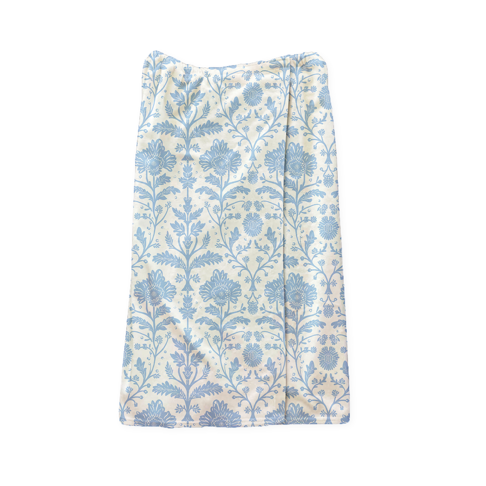 Delia Delft pattern on wrap towel on a white background