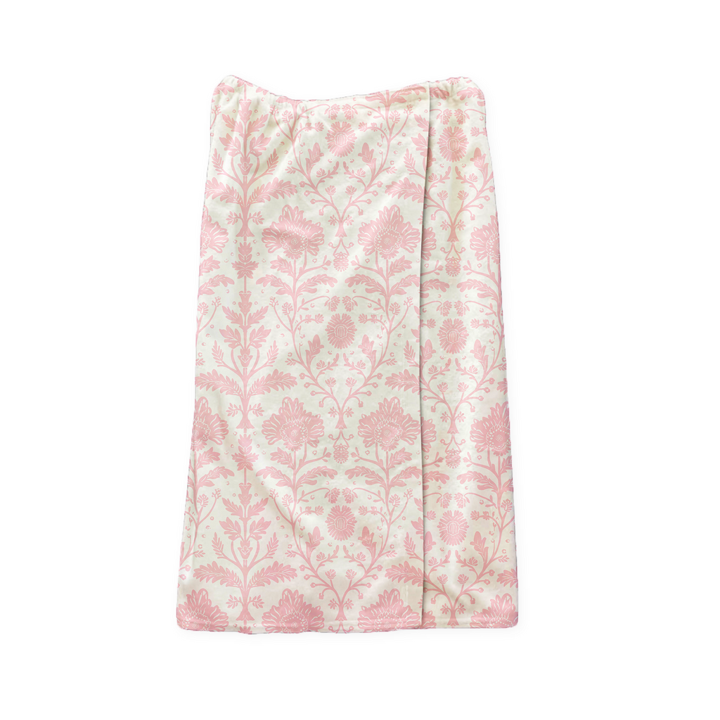 Delia pink pattern on wrap towel on a white background
