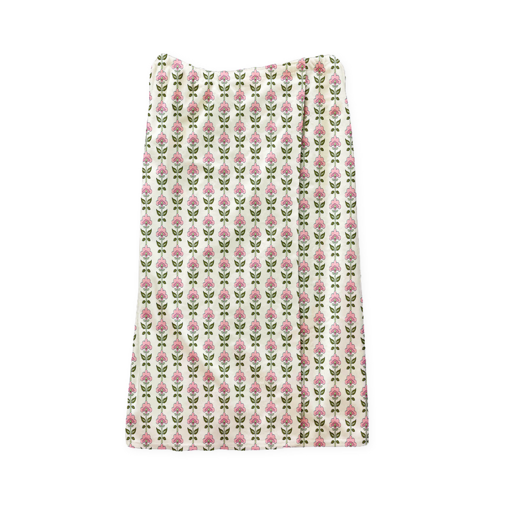 Ophelia Pink pattern on a wrap towel on a white background